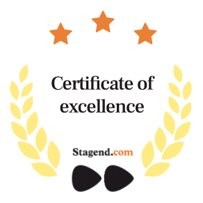 Stagend Buchungsplattform 'Certificate of Excellence' logo mit Link nach Arie-Live